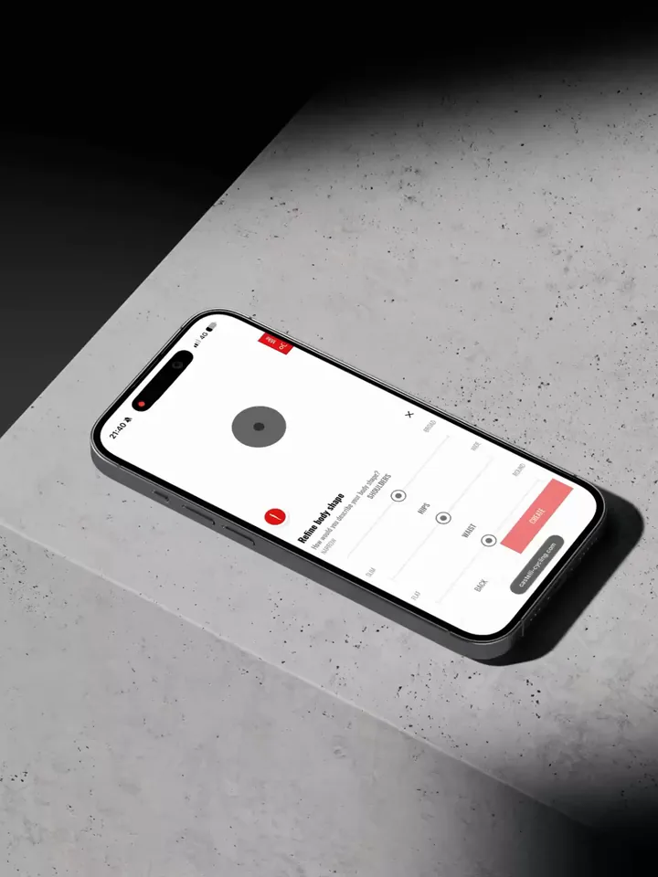 The body-shape sliders on a phone, reshaping the body model.