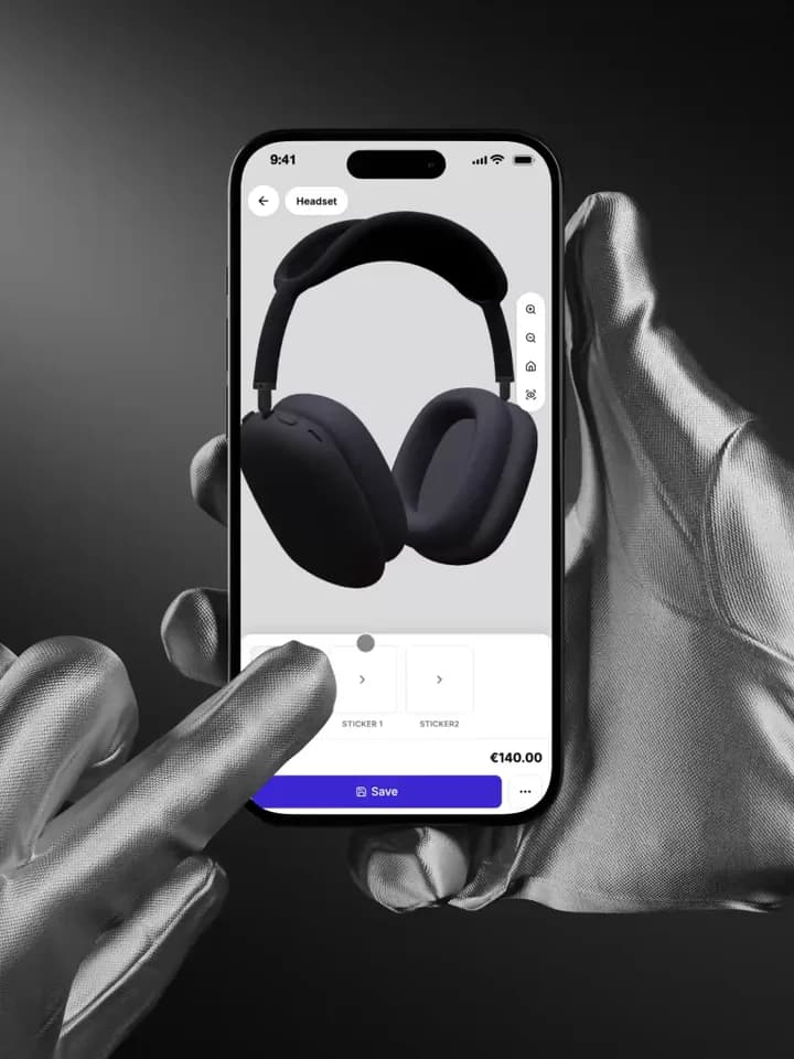 Changing the headset colour on a phone, the total following each option, then the summary with its price breakdown.
