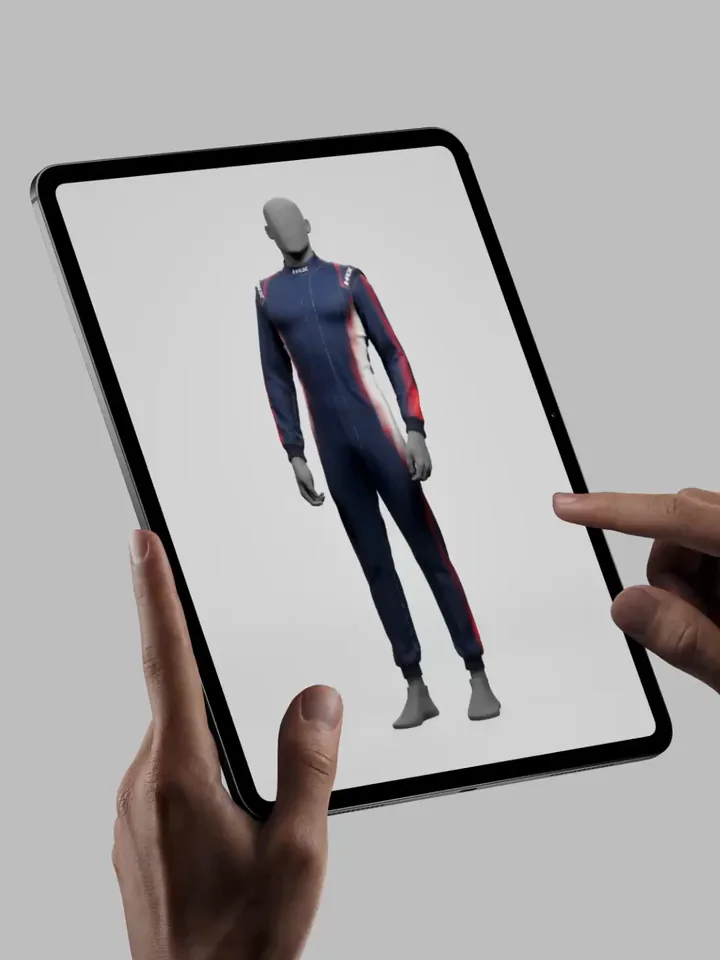 The configurator's render full screen on a tablet, the suit changing through several graphics.